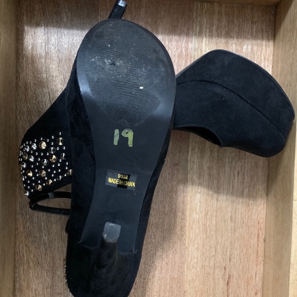 Penny Loves Lenny Rhinestone Black Suede Heel 9.5 - Picture 4 of 5